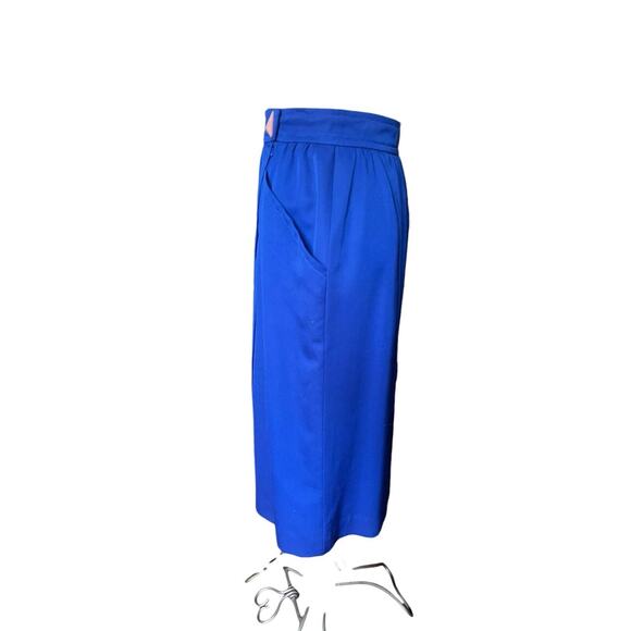 Courrèges Vintage Wool Midi Skirt Blue 1980s Deep Pockets Luxury Designer size M - Picture 4 of 9